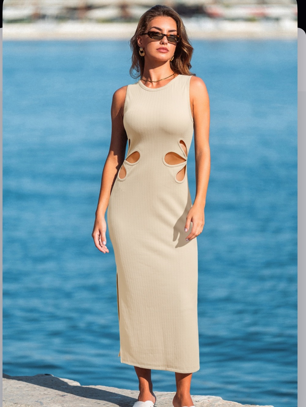 Cupshe Beige Sleeveless Cutout Maxi Dress